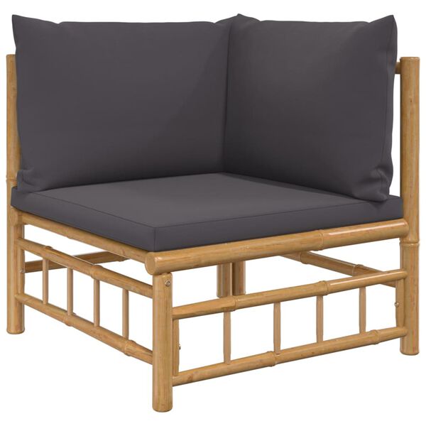 vidaXL 3pcs conj. lounge de jardim bambu c/ almofad&otilde;es cinzento-escuro