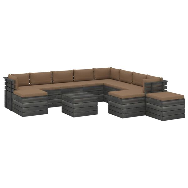 vidaXL 12 pcs conjunto lounge de paletes com almofad&otilde;es pinho maci&ccedil;o