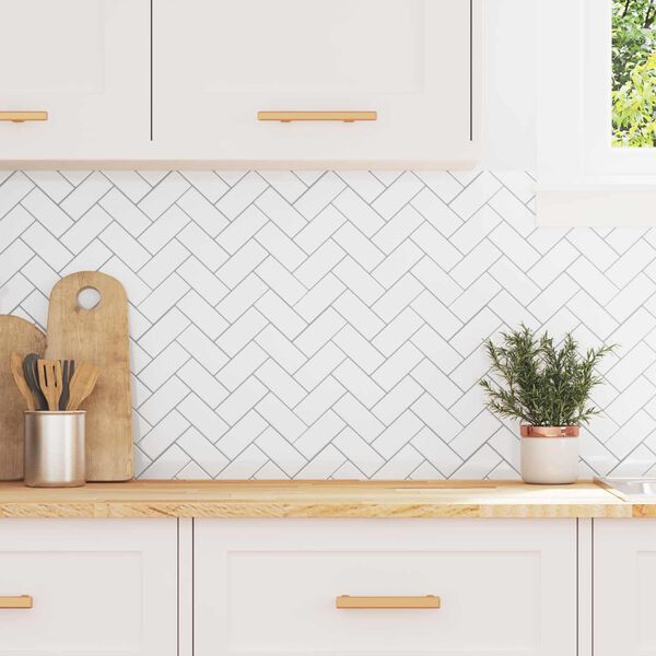 vidaXL Azulejo Chevron 10 pcs Branco e Cinza 30 x 30 cm