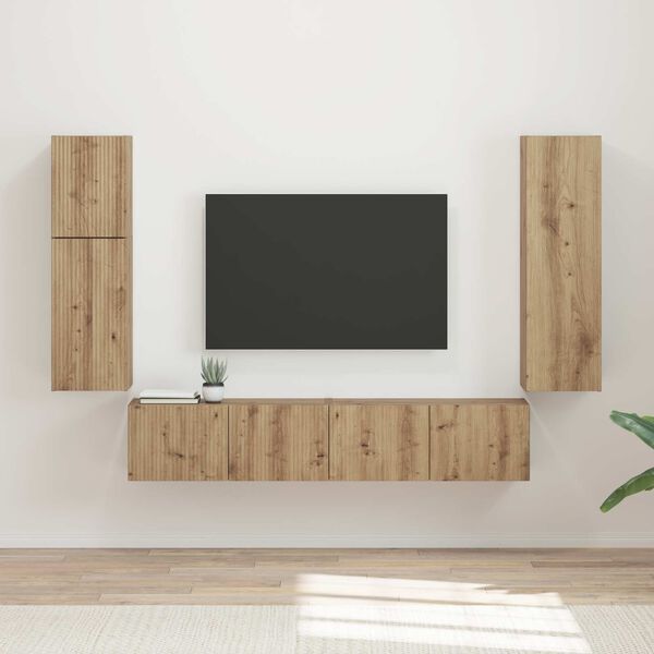 vidaXL Conjunto de m&oacute;vel de TV 4 pcs Carvalho Artesanal