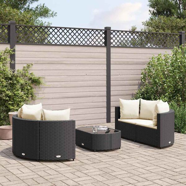 vidaXL 5 pcs conjunto sof&aacute;s de jardim com almofad&otilde;es vime PE preto