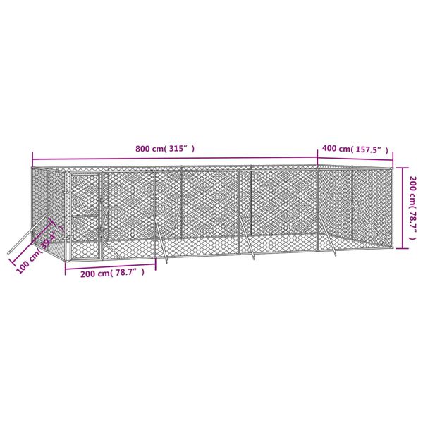 vidaXL Canil de exterior 8x4x2 m a&ccedil;o galvanizado prateado