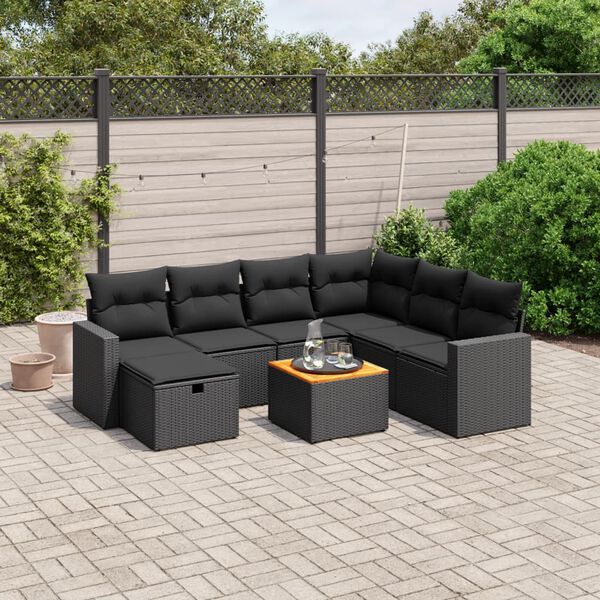 vidaXL 8 pcs conjunto sof&aacute;s de jardim com almofad&otilde;es vime PE preto