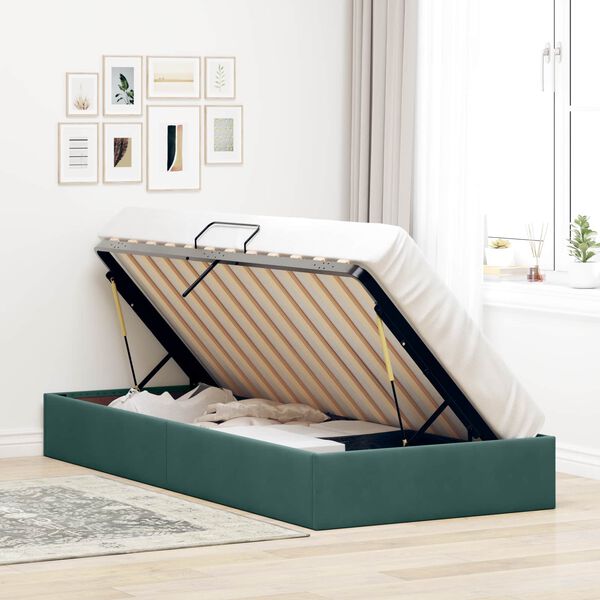 vidaXL Cama com Armazenamento Verde Escuro 90 x 200 cm Veludo