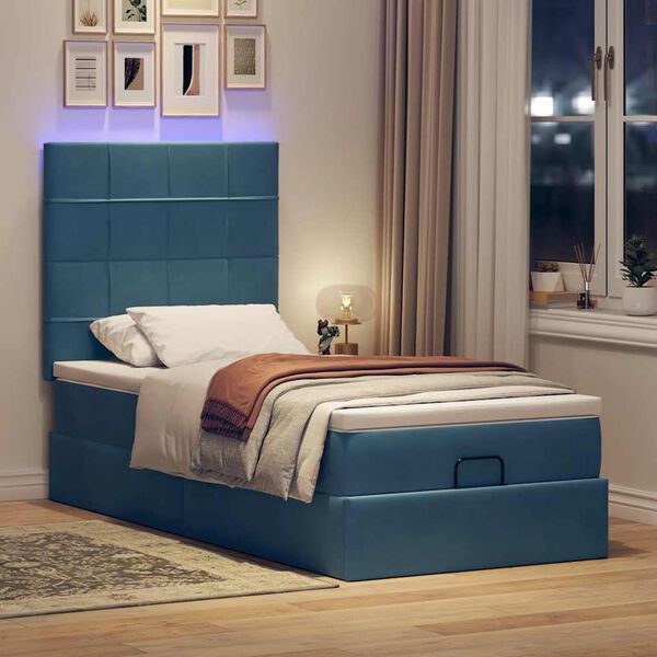 vidaXL Estrutura cama otomana colchões 80x200 cm veludo azul escuro