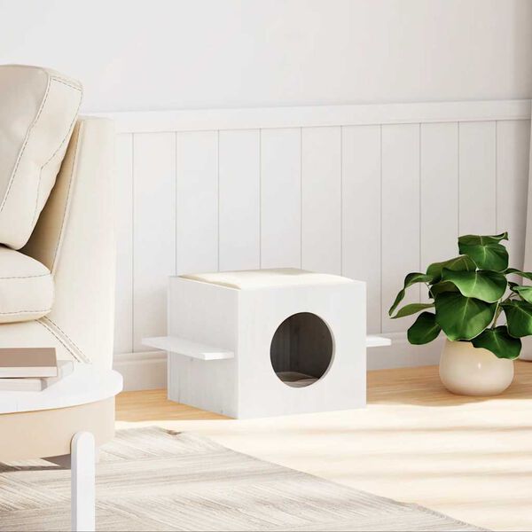 vidaXL Casa do gato 51x35x30 cm madeira de pinho maciça branco