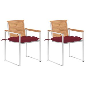vidaXL Cadeiras de jardim com almofad&otilde;es 2 pcs teca maci&ccedil;a e a&ccedil;o
