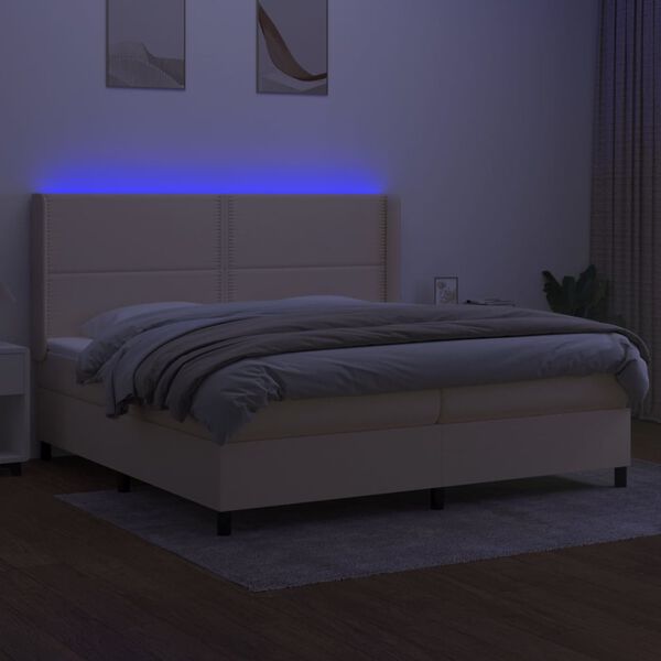 vidaXL Cama box spring c/ colch&atilde;o e LED 200x200 cm tecido cor creme