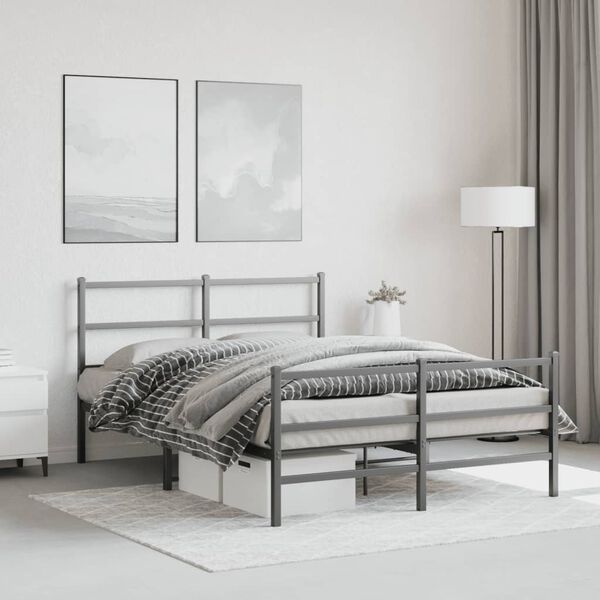 vidaXL Estrutura de cama com cabeceira e p&eacute;s 140x190 cm metal preto