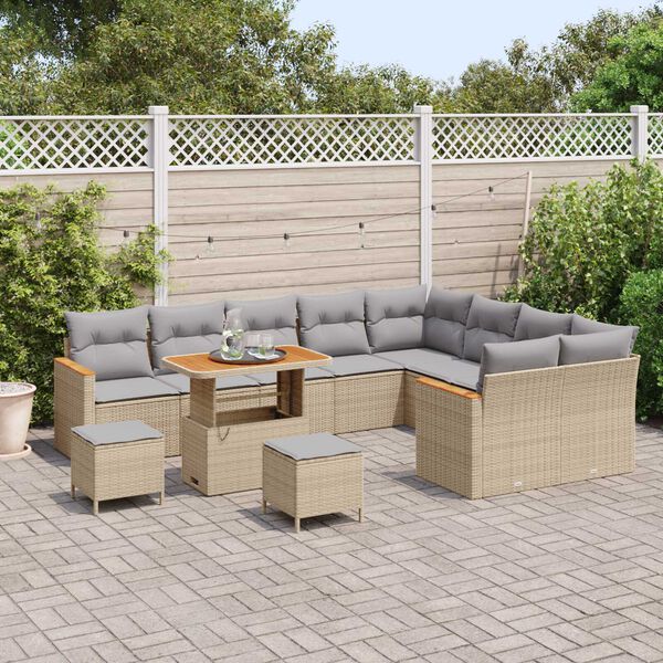 vidaXL Conjunto de Sof&aacute; de Jardim 12 pcs Bege Rattan de Polipropileno