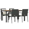 vidaXL 5 pcs conjunto de jantar p/ jardim c/ almofad&otilde;es vime PE preto