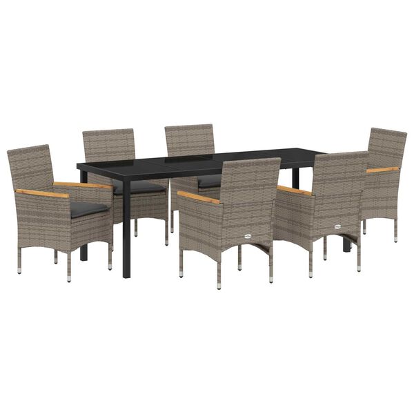 vidaXL Conjunto de Jantar para Jardim 7 pcs Cinzeto vime PE