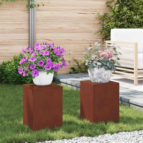 vidaXL Suporte para Plantas 2 pcs Ferro Enferrujado 24 x 24 x 35 cm