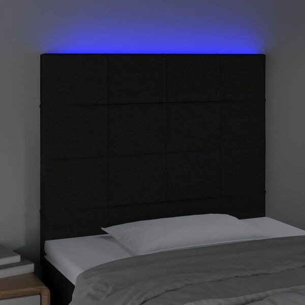 vidaXL Cabeceira cama c/ LED tecido 80x5x118/128 cm preto