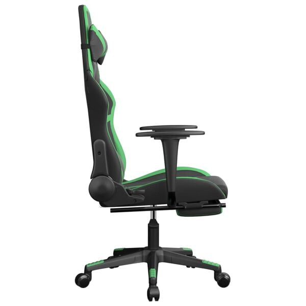 vidaXL Cadeira gaming c/ apoio pés couro artificial preto e verde