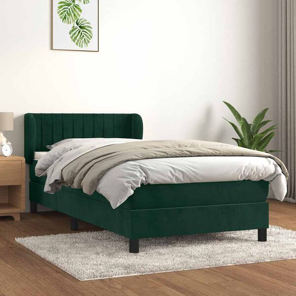 vidaXL Cama com molas/colch&atilde;o 80x200 cm veludo verde-escuro