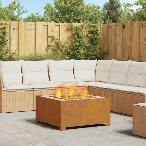 vidaXL Fire Pit Castanho 80 x 80 x 40 cm A&ccedil;o resistente &agrave;s intemp&eacute;ries