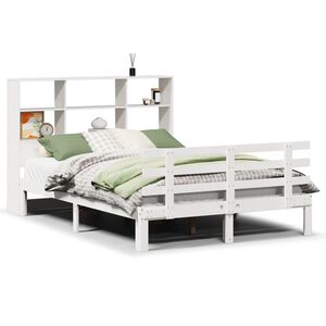 vidaXL Cama com estante sem colch&atilde;o 140x190 cm pinho maci&ccedil;o branco