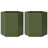 vidaXL Vasos floreiras de jardim 2 pcs hexagonal 46x40x45 cm a&ccedil;o verde
