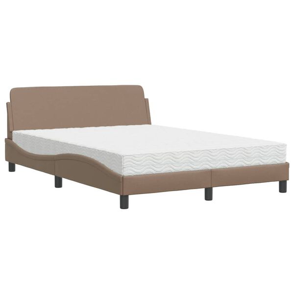 vidaXL Cama com colch&atilde;o Dover 140x200 cm couro artificial cappuccino