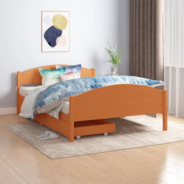 vidaXL Estrutura cama c/ 2 gavetas 140x200cm pinho maci&ccedil;o castanho mel