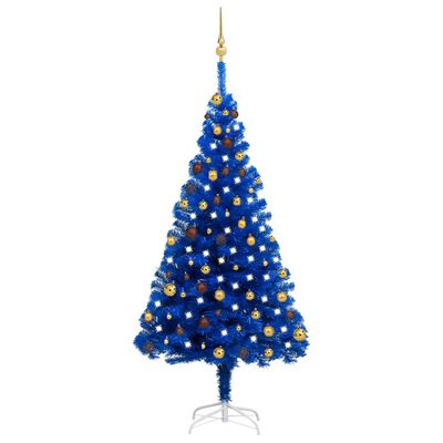 vidaXL Árvore Natal artificial pré-iluminada c/ bolas 180cm PVC azul