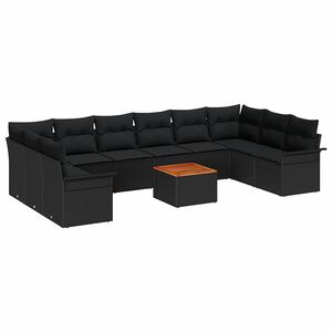 vidaXL Conjunto de Sof&aacute; de Jardim com almofada 11 pcs Preto vime PE