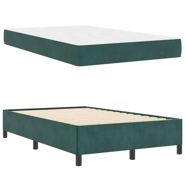 vidaXL Estrutura da Cama com colch&atilde;o Verde Escuro 120 x 190 cm tecido