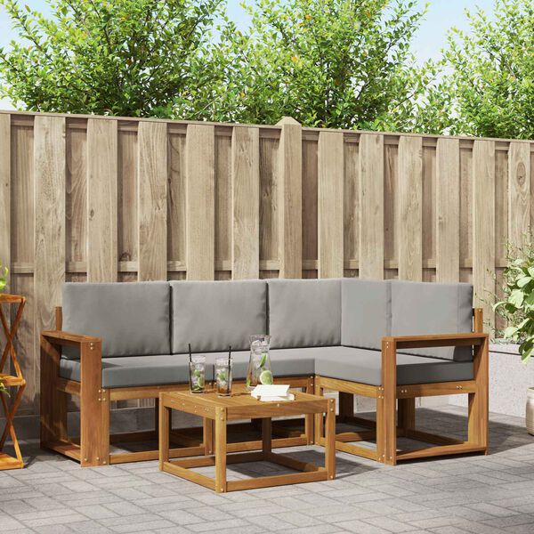 vidaXL Conjunto de Sof&aacute;s para Exterior 5 pcs Cinza Natural e Claro