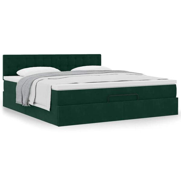 vidaXL Estrutura de cama otomana com colch&atilde;o 160x200 cm verde escuro