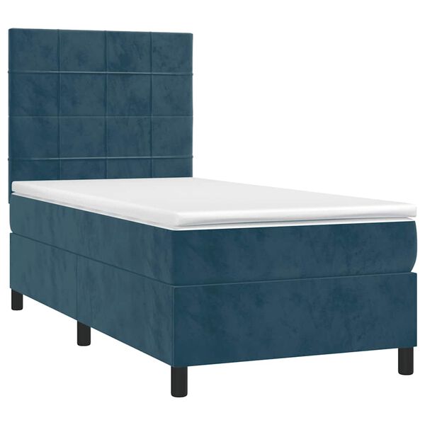 vidaXL Cama box spring c/ colch&atilde;o/LED 80x200 cm veludo azul-escuro
