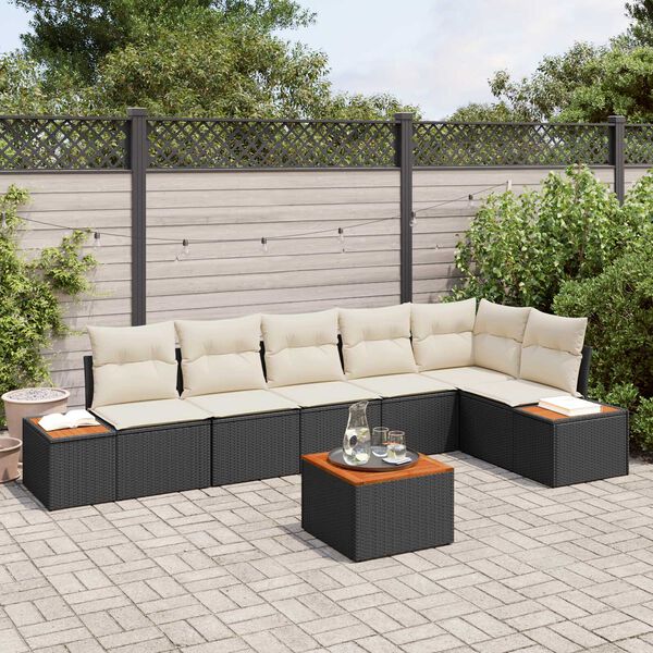 vidaXL Conjunto de Sof&aacute; de Jardim 6 pcs Preto e Creme Polirattan