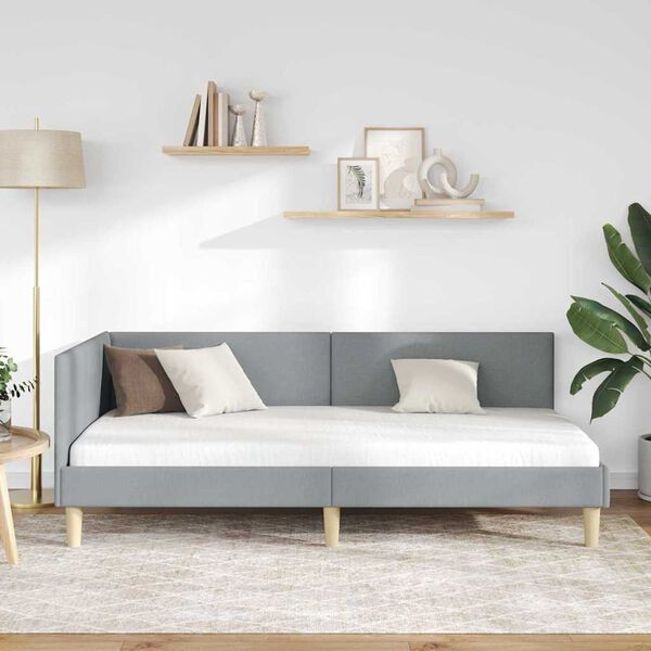 vidaXL Estrutura de Cama de Canto Cinzento-claro 90 cm x 190 cm