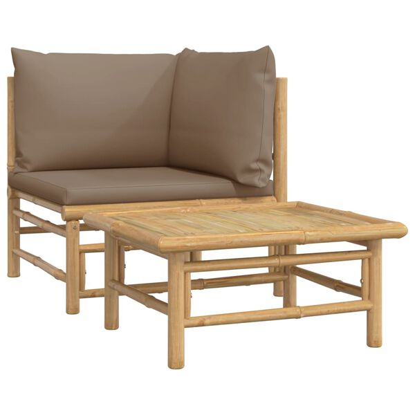 vidaXL 2 pcs conj. lounge jardim bambu almofadões cinzento-acastanhado