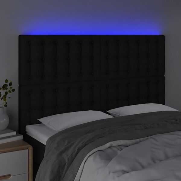 vidaXL Cabeceira cama c/ LED tecido 144x5x118/128 cm preto