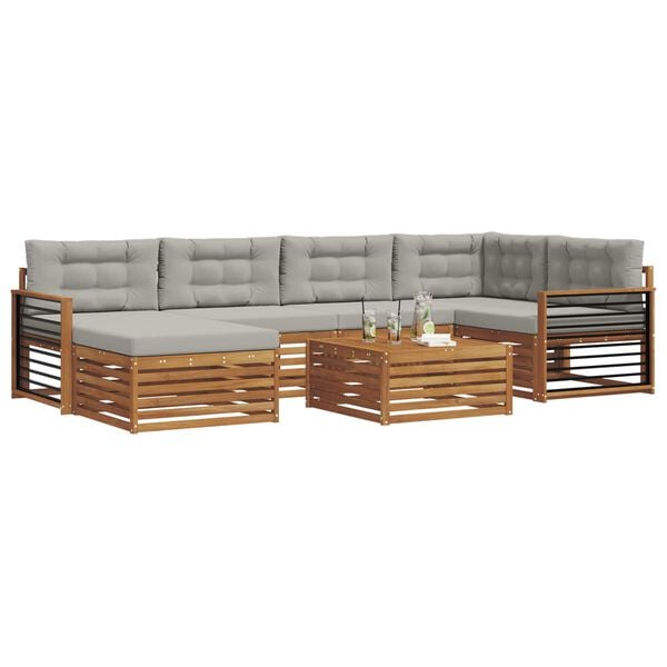 vidaXL Conjunto de Sof&aacute;s para Exterior 7 pcs Cinza Natural e Claro