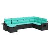 vidaXL 8 pcs conjunto sof&aacute;s de jardim com almofad&otilde;es vime PE preto