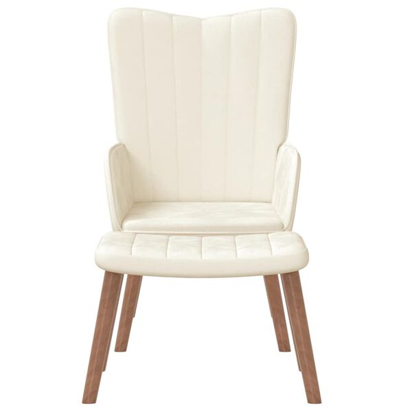 vidaXL Cadeira de descanso com banco veludo branco nata