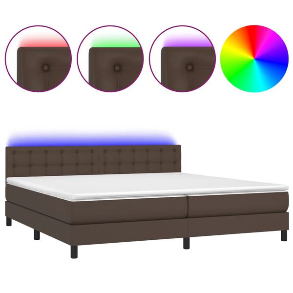 vidaXL Cama box spring c/ colch&atilde;o/LED 200x200 cm couro artif. castanho