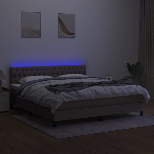 vidaXL Cama box spring colch&atilde;o/LED 180x200cm tecido cinza-acastanhado