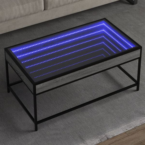 vidaXL Mesa de centro luzes LED Infinity 90x50x41 cm cinzento sonoma
