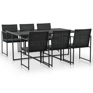 vidaXL 7 pcs conjunto jantar exterior com almofad&otilde;es vime PE preto