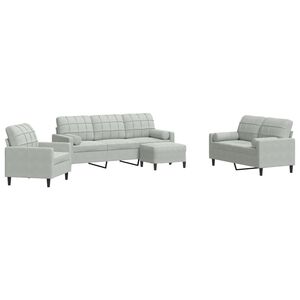 vidaXL 4 pcs conjunto sof&aacute;s com almofad&otilde;es e rolos veludo cinza-claro
