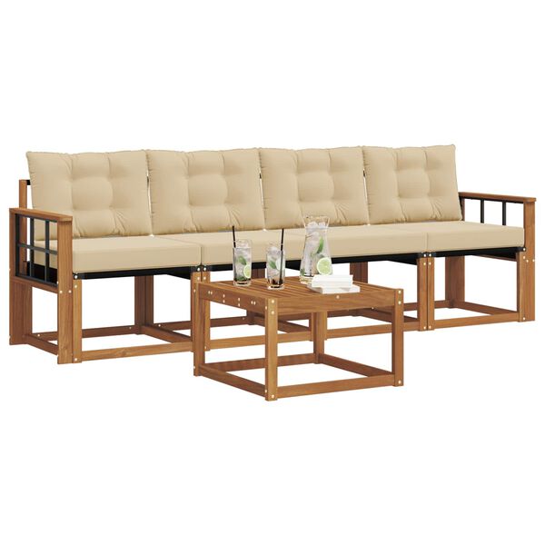 vidaXL Conjunto de Sof&aacute;s para Exterior 5 pcs Natural e Bege