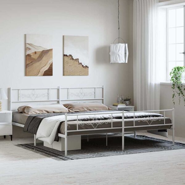 vidaXL Estrutura de cama com cabeceira e pés 183x213 cm metal branco