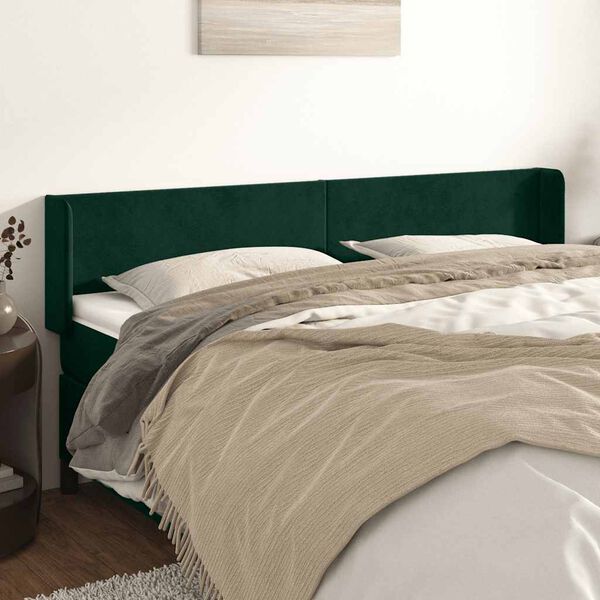 vidaXL Cabeceira de cama c/ abas veludo 183x16x78/88cm verde-escuro