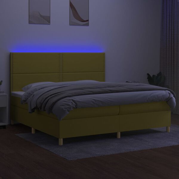 vidaXL Cama box spring c/ colch&atilde;o e LED 200x200 cm tecido verde