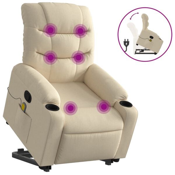 vidaXL Poltrona elevat&oacute;ria de massagens tecido cor creme