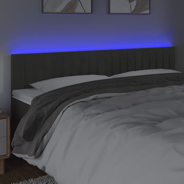 vidaXL Cabeceira de cama c/luzes LED veludo 200x5x78/88cm cinza-escuro