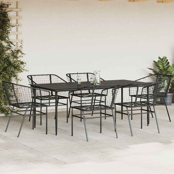 vidaXL Conjunto de jantar jardim 7 pe&ccedil;as vidro vime PE preto
